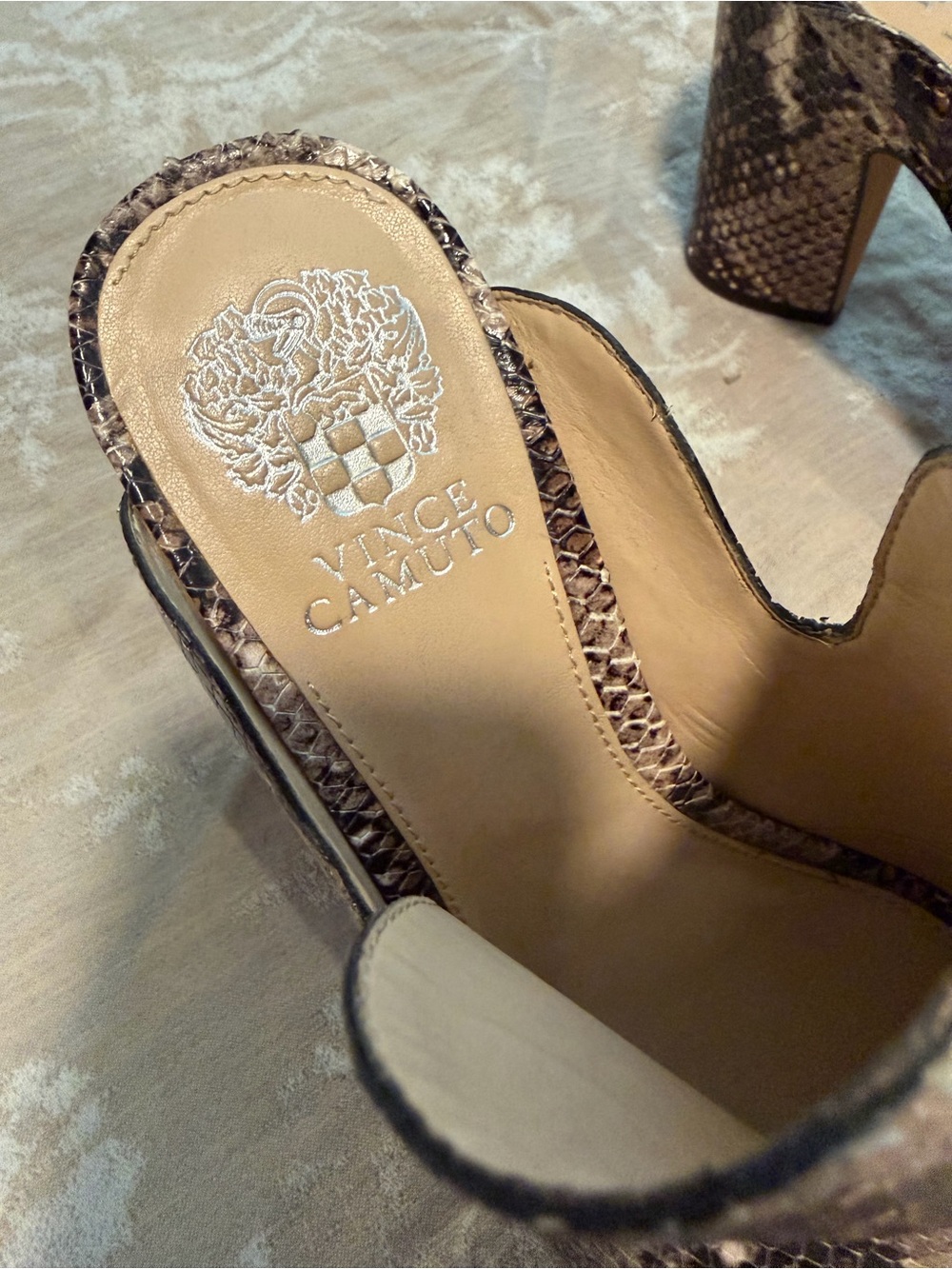 Vince Camuto Snake-Print Peep-Toe Mules, Black/Cream, Size 9M - Picture 5 of 11